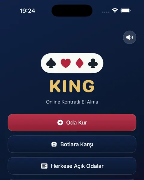 King ana ekranı: oyunun adı ve altındaki oda düğmeleri