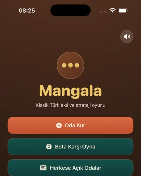 Mangala ana ekranı, oda düğmelerinin üstünde oyunun taşları
