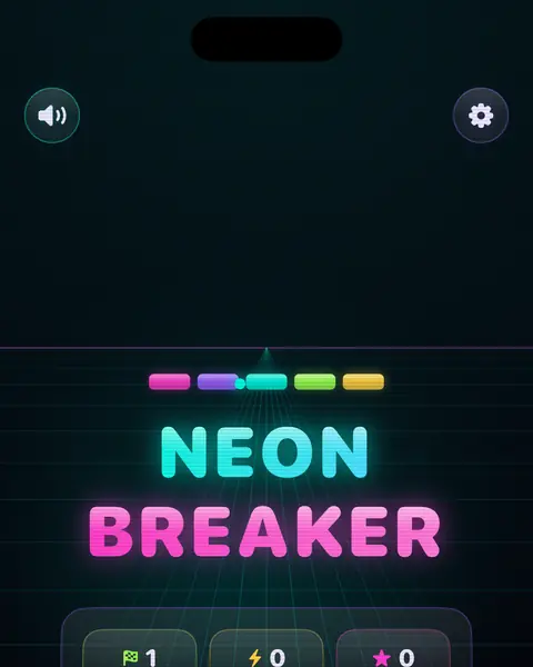 Neon Breaker açılış ekranı: neon tuğlaların üstünde parlayan logo