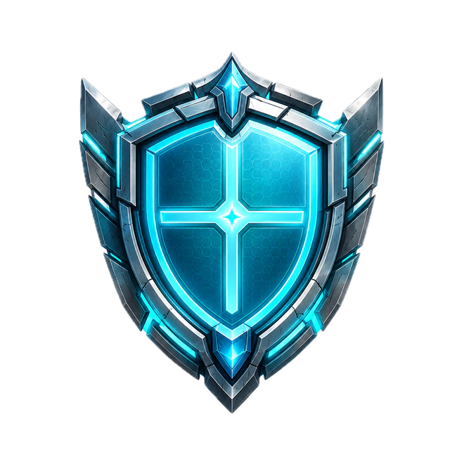 Aegis emblem: a cyan shield with a cross.