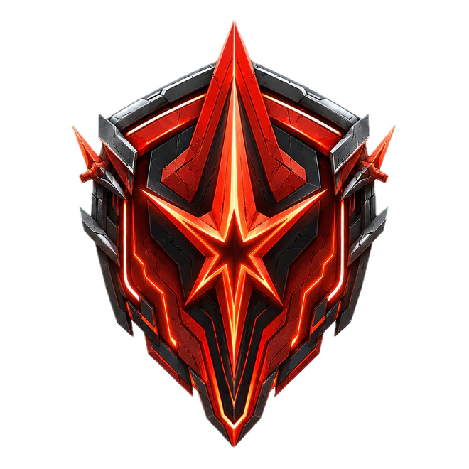 Vanguard emblem: a red and black spiked star shield.