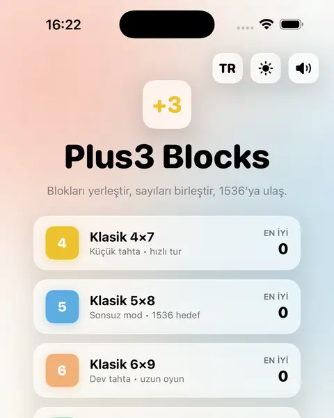 Plus3 Blocks board on iPhone